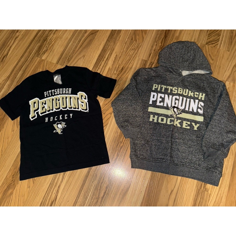 Pittsburgh Penguins Boys Sz 8 T-shirt Hoodie Sweatshirt Lot‎ Cotton EUC